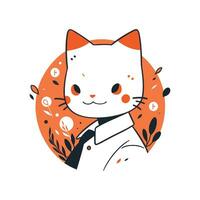 glücklich süß Katze Porträt isoliert auf Weiß Hintergrund, Kitty Charakter Illustration im eben Stil, komisch Hund Logo Design vektor