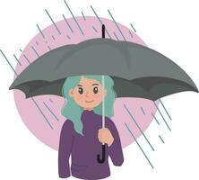 porträtt av en kvinna innehav ett paraply när regnig dagar illustration vektor