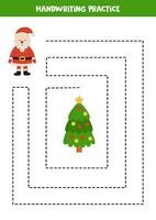 spårande rader för ungar. söt tecknad serie santa claus och jul träd. labyrint för barn. vektor
