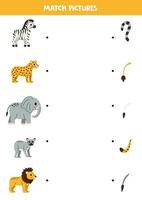 Spiel Teile von Karikatur süß afrikanisch Tiere. logisch Spiel zum Kinder. vektor