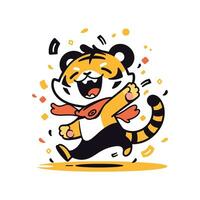 Tiger Logo Design, Tiger Charakter im eben Stil, Tiger Vektor Illustration zum Fan-Shop Kleidung