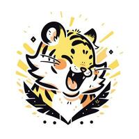 tiger logotyp design, tiger karaktär i platt stil, tiger vektor illustration för handelsvaror Kläder