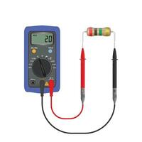 Multimeter elektrisch oder Elektronik im lila Silikon Hülse, mit Sonden. Elektriker Leistung Werkzeug. isoliert auf Weiß Hintergrund, Vektor Illustration.