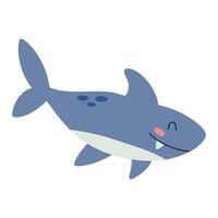 Karikatur Hand gezeichnet glücklich Baby Hai auf isoliert Weiß Hintergrund. Charakter von das Meer Tiere zum das Logo, Maskottchen, Design. Vektor Illustration
