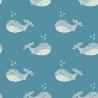 nahtlos Muster mit süß Karikatur Wal. Kinder Meer Tiere Design zum drucken, Textil. Vektor Illustration