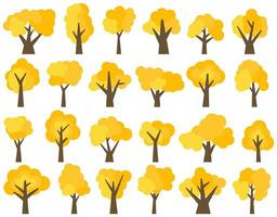 uppsättning av tjugo fyra annorlunda tecknad serie gul träd isolerat på vit bakgrund. vektor illustration