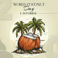Welt Kokosnuss Tag Sozial Medien Design, Kokosnuss Baum mit Blätter und Früchte Vektor Lager Illustration