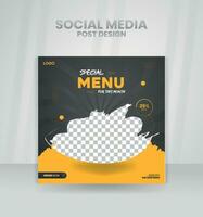 Sozial Medien Banner hinsichtlich Essen sollte Sein Gesendet. Ausgezeichnet zum Sozial Medien Werbung und Marketing im gehoben Gaststätten. ein Design zum Sozial Medien Werbung. vektor