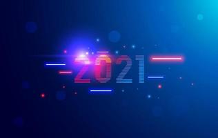 2021 Jahr. Neon 2021 Jahr im Stil der digitalen Cybertechnologie. Licht und Glanz Vektor-Neujahrsnummer im Design der Tech-Industrie. vektor