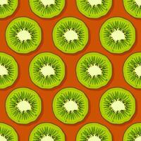 kiwi frukt mönster. trendig ljus design exotisk frukt på orange bakgrund. färsk saftig grön hawaiian frukter. vektor illustration för tapeter, textil, webb, app, anteckningsböcker, fall, omslag papper