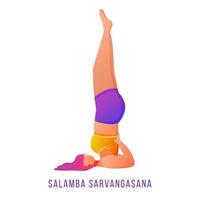 Salamba Savargasana flache Vektorgrafiken. unterstützter Schulterstand. Kaukasische Frau, die Yoga in orange und lila Sportkleidung macht. Training, Fitness. isolierte Zeichentrickfigur auf weißem Hintergrund vektor