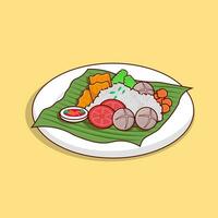 detailliert nasi Lemak oder Reis auf Teller Illustration zum Essen Symbol vektor