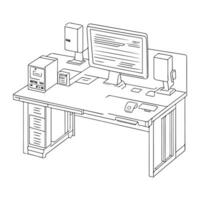 Computer Schreibtisch schwarz Gliederung Vektor auf Weiß Hintergrund