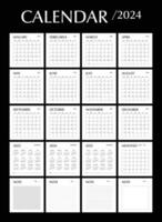 Planer Kalender 2024, 2025, täglich, wöchentlich monatlich Planer und Notiz, minimal Design, Woche Start Sonntag Vorlage. vektor