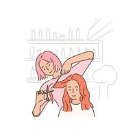 en kvinnlig frisör skär en kunds hår. vektor