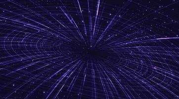 Ultraviolettes Schwarzes Loch mit Spiralgalaxie auf kosmischem Hintergrund.Planet und Physikkonzeptdesign, Vektorillustration.