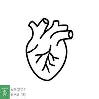 Mensch Herz Symbol. einfach Gliederung Stil. intern Organ, real, Kardiologie, Herz Anatomie, medizinisch Konzept. dünn Linie Symbol. Vektor Illustration isoliert auf Weiß Hintergrund. eps 10.