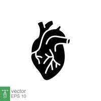 Mensch Herz Symbol. einfach solide Stil. intern Organ, real, Kardiologie, Herz Anatomie, medizinisch Konzept. schwarz Silhouette, Glyphe Symbol. Vektor Illustration isoliert auf Weiß Hintergrund. eps 10.