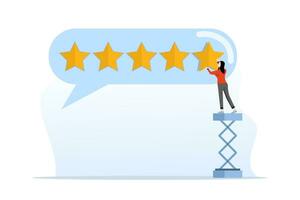 5 Star Bewertung Feedback Konzept, Kunde Zufriedenheit, Produkt Kommentar oder Rezension, Beste Ruf oder Bewertung, Bewertung, Ausgezeichnet vergeben, Kunde oder Klient geben fünf Star Feedback Rezension. vektor