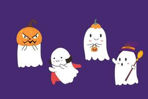 Lycklig halloween söt spöke. högtider tecknad serie karaktär. söt läskigt spöken. vektor