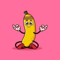 süße Bananenfrucht-Charaktermeditation. Obst Charakter Symbol Konzept isoliert. Emoji-Aufkleber. flacher Cartoon-Stil-Vektor vektor