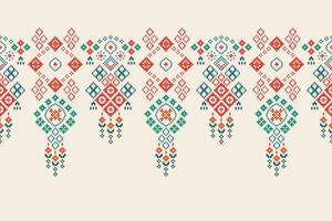 ethnisch geometrisch Stoff Muster Kreuz Stich.ikat Stickerei ethnisch orientalisch Pixel Muster braun Sahne Hintergrund. abstrakt, vektor, illustration. Textur, Kleidung, Rahmen, Motive, Seide Hintergrund. vektor