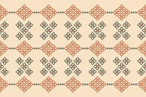 ethnisch geometrisch Stoff Muster Kreuz Stich.ikat Stickerei ethnisch orientalisch Pixel Muster braun Sahne Hintergrund. abstrakt, vektor, illustration. Textur, Kleidung, Rahmen, Motive, Seide Hintergrund. vektor