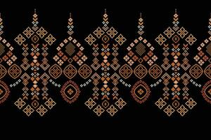 ethnisch geometrisch Stoff Muster Kreuz Stich.ikat Stickerei ethnisch orientalisch Pixel Muster schwarz Hintergrund. abstrakt, vektor, illustration. Textur, Kleidung, Rahmen, Dekoration, Motive, Seide Hintergrund. vektor