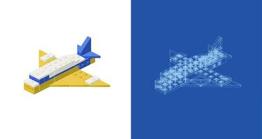 Konzept mit Flugzeug im isometrisch Stilfür drucken und Dekoration . Vektor Illustration.