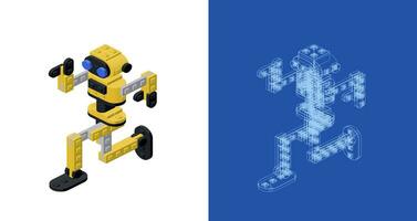 Konzept mit ein Tanzen Roboter im isometrisch Stil zum drucken und Dekoration. Vektor Illustration.