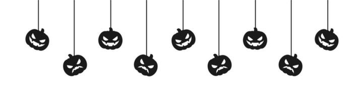 Lycklig halloween baner eller gräns med domkraft o lykta pumpor. hängande läskigt ornament dekoration vektor illustration, lura eller behandla fest inbjudan