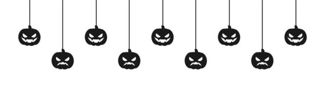 glücklich Halloween Banner oder Rand mit Spinne Netz und Jack Ö Laterne Kürbisse. hängend gespenstisch Ornamente Dekoration Vektor Illustration, Trick oder behandeln Party Einladung