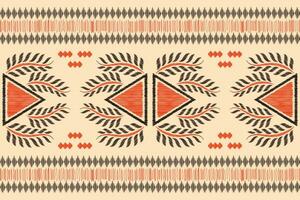 ethnisch Ikat Stoff Muster geometrisch Stil.afrikanisch Ikat Stickerei ethnisch orientalisch Muster braun Sahne Hintergrund. abstrakt, Vektor, Illustration. Textur, Kleidung, Rahmen, Dekoration, Teppich, Motiv. vektor