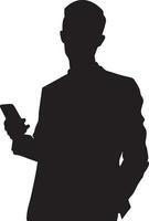 Geschäft Mann Stand mit Handy Vektor Silhouette