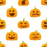 nahtloses Muster mit orangefarbenem Halloween-Muster mit gruseligen Gesichtern vektor