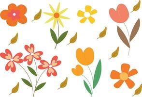 hand teckning tecknad serie blomma färgrik klistermärke uppsättning vektor