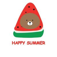 söt tecknad serie Björn och vattenmelon Lycklig sommar vektor