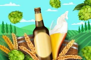 realistisch detailliert 3d braun Glas Bier Flasche Anzeigen Banner Konzept Poster Karte. Vektor