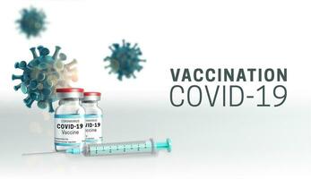 realistisk detaljerad 3d covid-19 eller coronavirus vaccination begrepp affisch kort. vektor