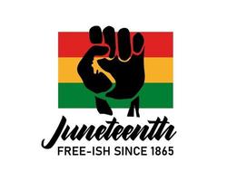 juneteenth free-ish seit 19. Juni 1865 Zitat mit Hand und Flagge auf weißem Hintergrund. flache Vektorgrafik. Design für Banner, Poster, Grußkarten, Flyer vektor