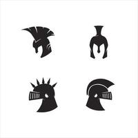 spartanischer Helm Logo Vorlage Kopf Soldat Ritter Symbol und Illustration vektor