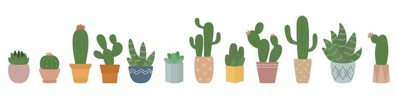 süße kaktuspflanze in töpfen. Zimmerpflanzen im flachen Stil. Vektor-Illustration-Set. vektor