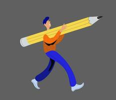 de studerande bär en stor penna på hans axel. platt design stil minimal vektor illustration.