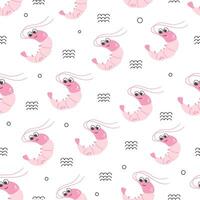 söt rosa räka vektor sömlös mönster. hav liv barnslig platt tecknad serie bakgrund.