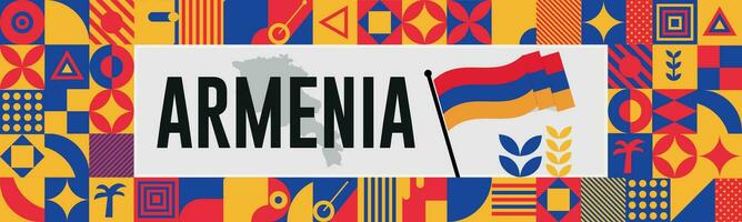 Armenien National Tag Banner mit Karte, Flagge Farben Thema Hintergrund und geometrisch abstrakt retro modern rot Blau Gelb Design. abstrakt modern Design. vektor