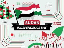 Süd Sudan National Tag Banner mit Karte, Flagge Farben Thema Hintergrund und geometrisch abstrakt retro modern schwarz Gelb rot Design. abstrakt modern Design. vektor