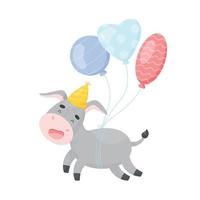 süße Esel-Zeichentrickfigur mit Luftballons. Geburtstagskarte. Vektor-Illustration vektor