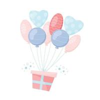 Geschenkbox, die auf Luftballons fliegt. Geburtstagskarte. Vektor-Illustration vektor