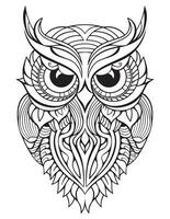 Eule Vogel Färbung Buch zum Erwachsene Vektor, Digital Mandala Illustration von Eule, Weiß Hintergrund, sauber Linie Kunst, tätowieren und drucken Design vektor