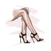 vackra kvinnliga ben. mode kvinna ben i svarta skor. kvinnliga kroppsdelar. svarta bandiga klackar, färgad teckning, realistisk. vektor illustration av färger